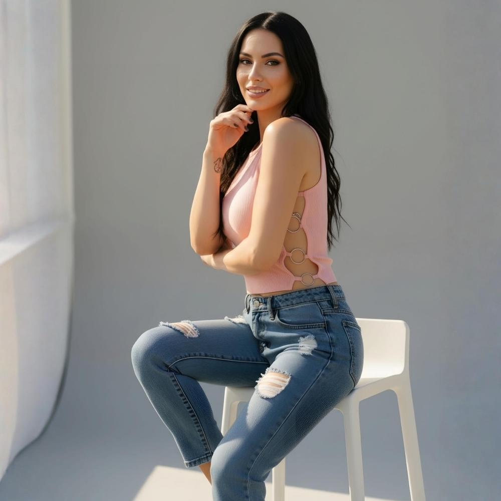 Balboa ✦ Ribbed Tank Top w/ O‑Ring Hardware ✦ Pink Cropped Stretch Festival L